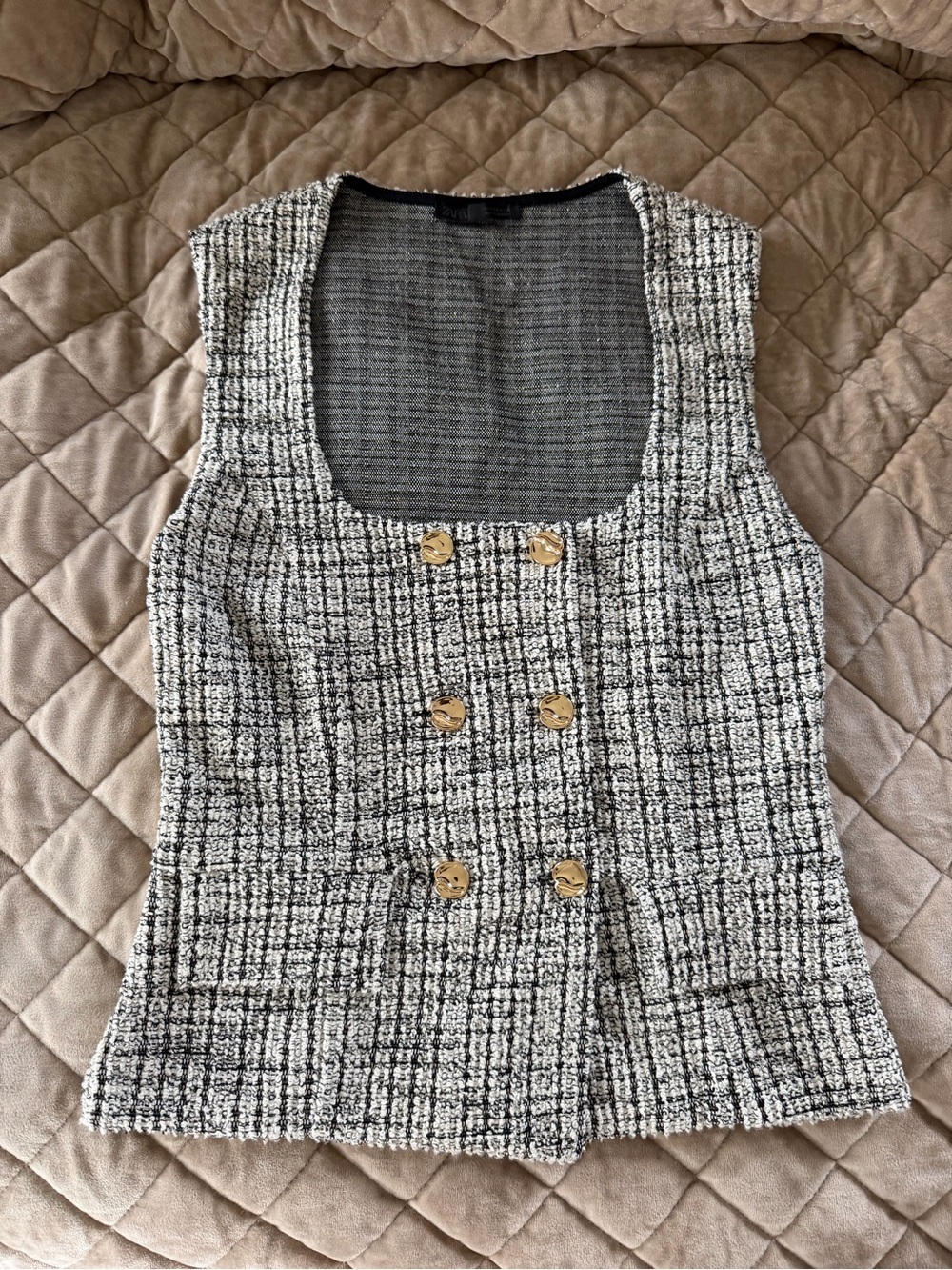 Zara Tweed Double-Breasted Vest